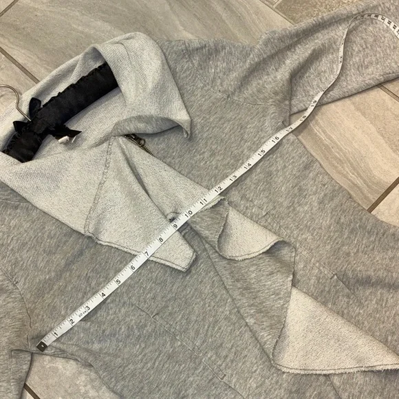 Free People Terry Light Gray Ruffle Asymmetric Cardigan jacket sweatshirt large - Picture 12 of 13